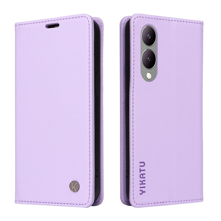 YIKATU YK-001 For vivo Y17s 4G Magnetic Case Leather Wallet Card Slots Phone Cover - Light Purple