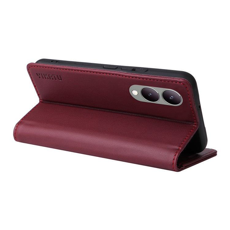 YIKATU YK-001 For vivo Y17s 4G Magnetic Case Leather Wallet Card Slots Phone Cover - Wine Red