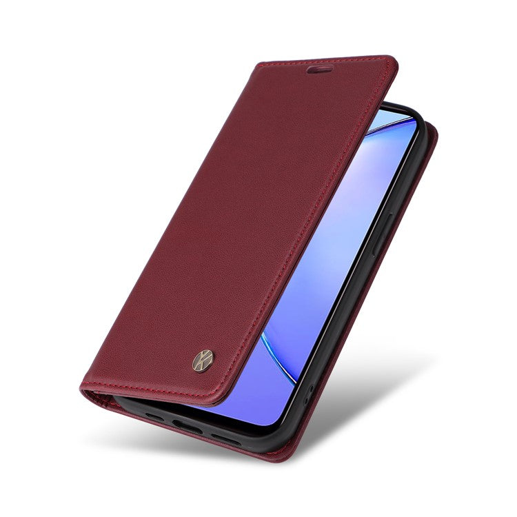 YIKATU YK-001 For vivo Y17s 4G Magnetic Case Leather Wallet Card Slots Phone Cover - Wine Red