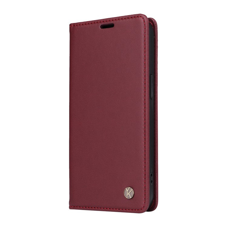 YIKATU YK-001 For vivo Y17s 4G Magnetic Case Leather Wallet Card Slots Phone Cover - Wine Red