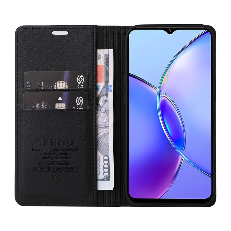 YIKATU YK-001 For vivo Y17s 4G Magnetic Case Leather Wallet Card Slots Phone Cover - Black