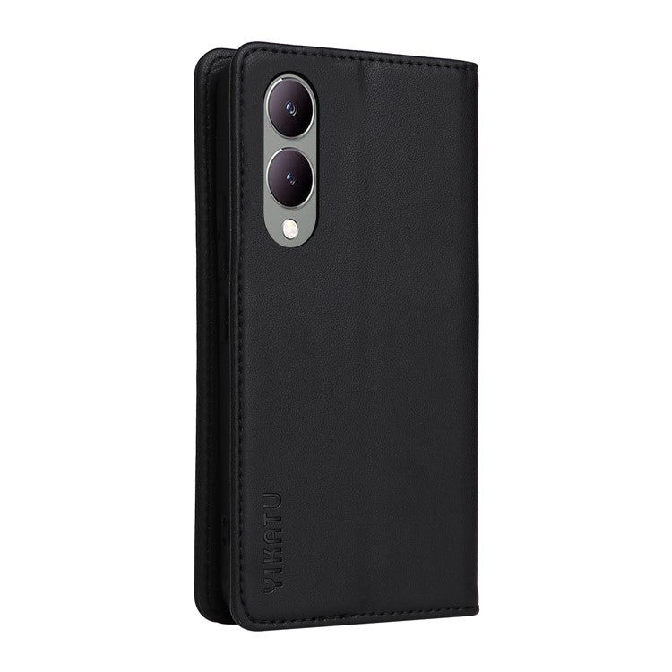 YIKATU YK-001 For vivo Y17s 4G Magnetic Case Leather Wallet Card Slots Phone Cover - Black