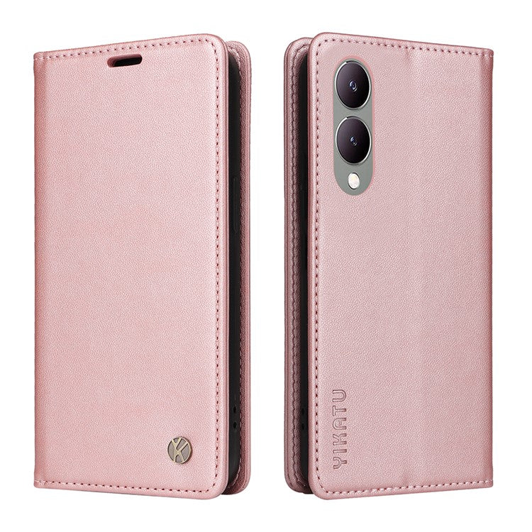 YIKATU YK-001 For vivo Y17s 4G Magnetic Case Leather Wallet Card Slots Phone Cover - Rose Gold