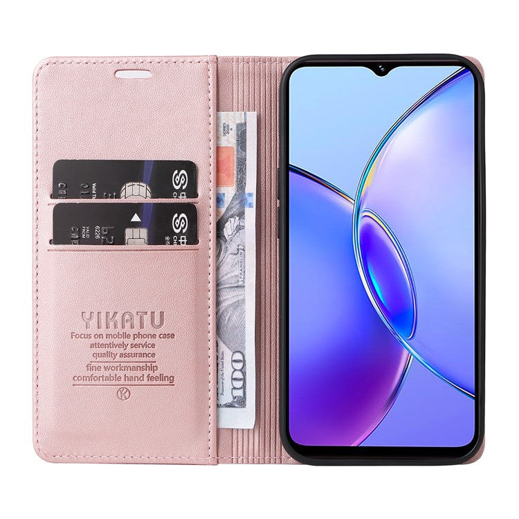 YIKATU YK-001 For vivo Y17s 4G Magnetic Case Leather Wallet Card Slots Phone Cover - Rose Gold