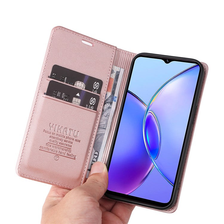 YIKATU YK-001 For vivo Y17s 4G Magnetic Case Leather Wallet Card Slots Phone Cover - Rose Gold