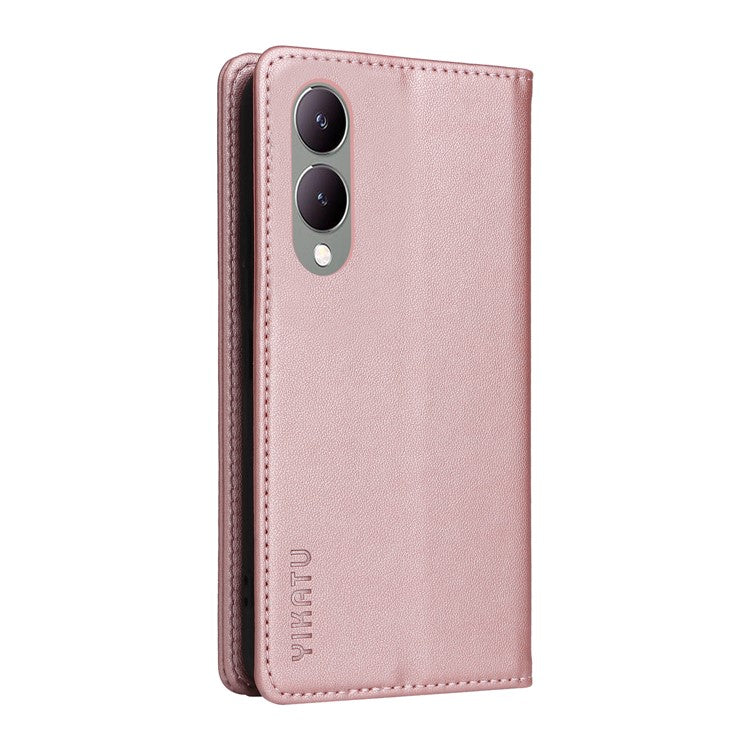 YIKATU YK-001 For vivo Y17s 4G Magnetic Case Leather Wallet Card Slots Phone Cover - Rose Gold