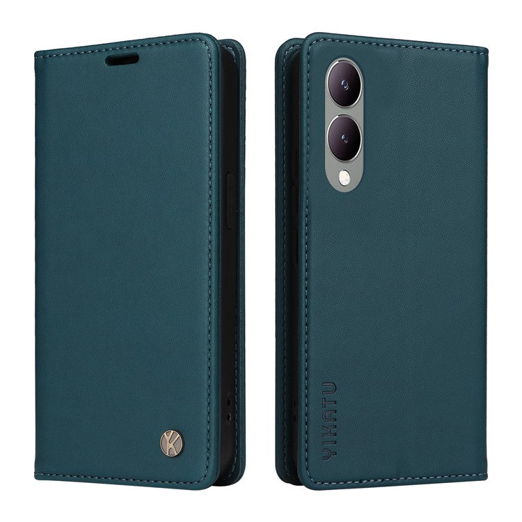 YIKATU YK-001 For vivo Y17s 4G Magnetic Case Leather Wallet Card Slots Phone Cover - Green