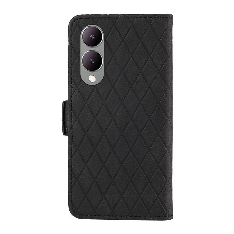 For vivo Y17s 4G Leather Case Rhombus Imprinted Card Slots Phone Cover - Black