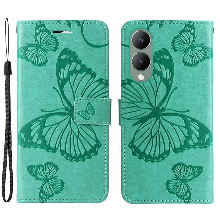 KT Imprinting Flower Series-2 For vivo Y17s 4G Leather Case Wallet Cover Butterfly Pattern - Green