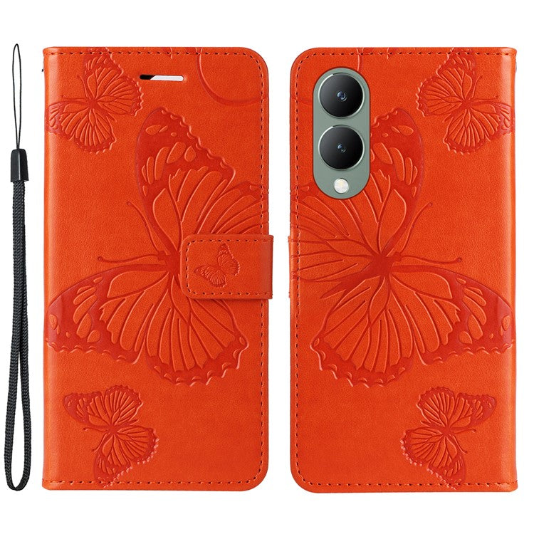 KT Imprinting Flower Series-2 For vivo Y17s 4G Leather Case Wallet Cover Butterfly Pattern - Orange