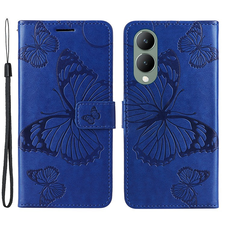 KT Imprinting Flower Series-2 For vivo Y17s 4G Leather Case Wallet Cover Butterfly Pattern - Blue