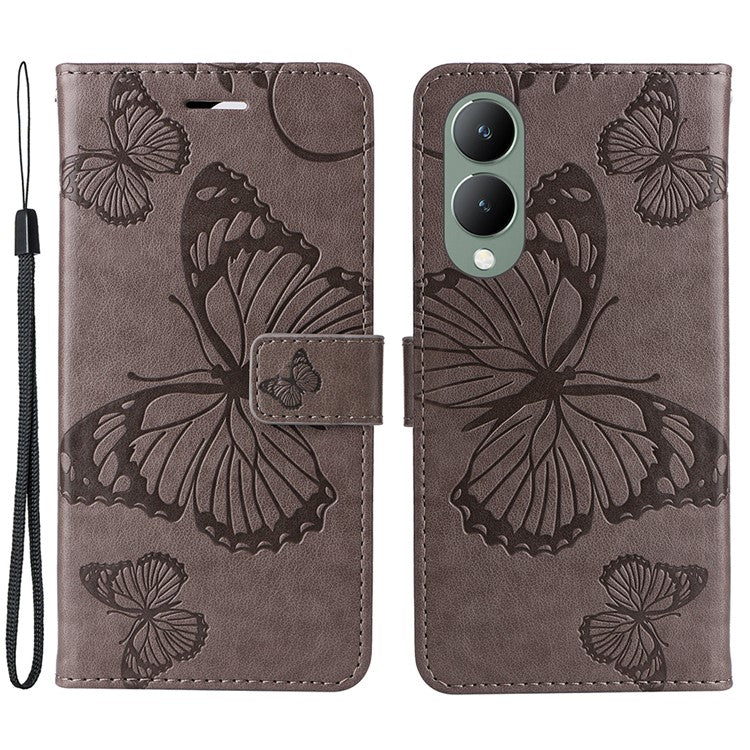 KT Imprinting Flower Series-2 For vivo Y17s 4G Leather Case Wallet Cover Butterfly Pattern - Grey