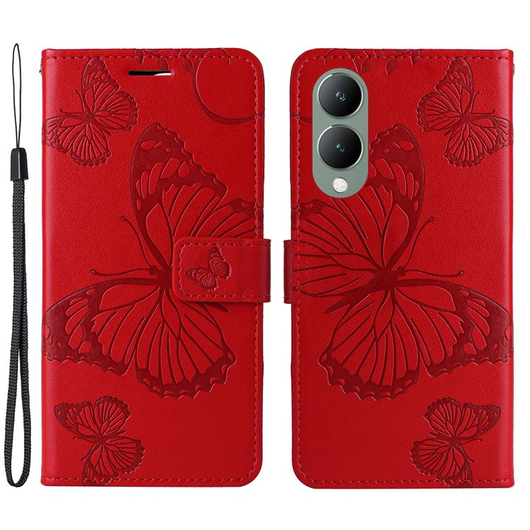 KT Imprinting Flower Series-2 For vivo Y17s 4G Leather Case Wallet Cover Butterfly Pattern - Red