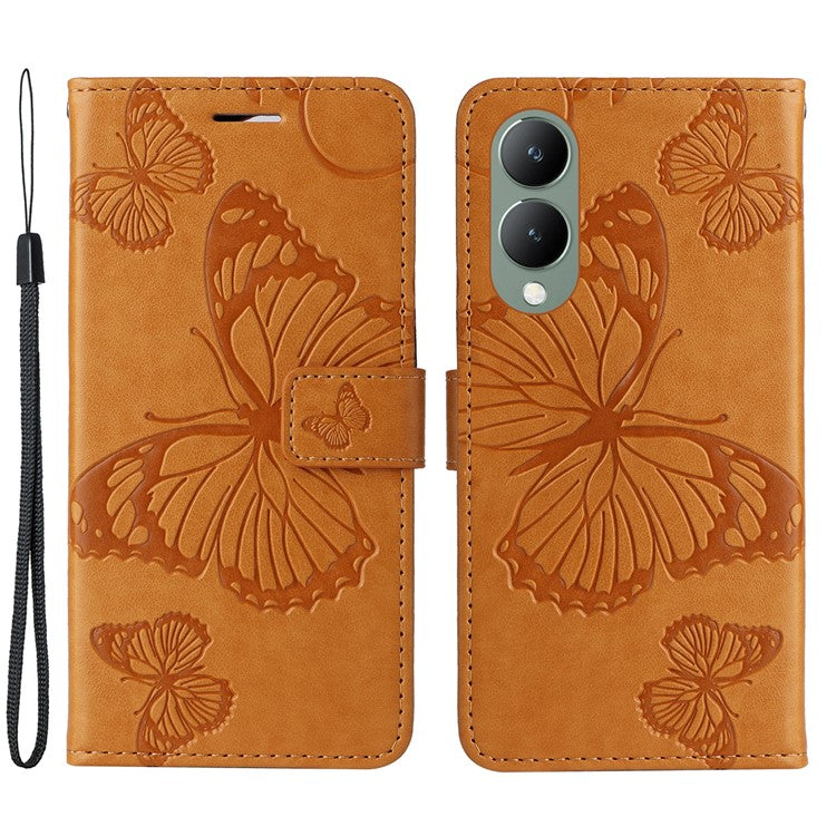 KT Imprinting Flower Series-2 For vivo Y17s 4G Leather Case Wallet Cover Butterfly Pattern - Yellow