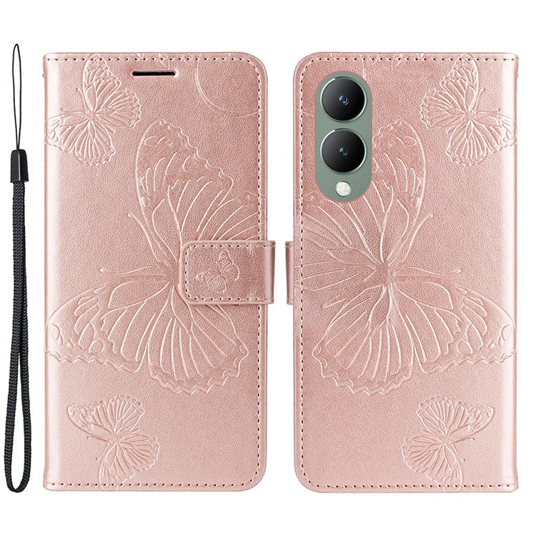 KT Imprinting Flower Series-2 For vivo Y17s 4G Leather Case Wallet Cover Butterfly Pattern - Rose Gold