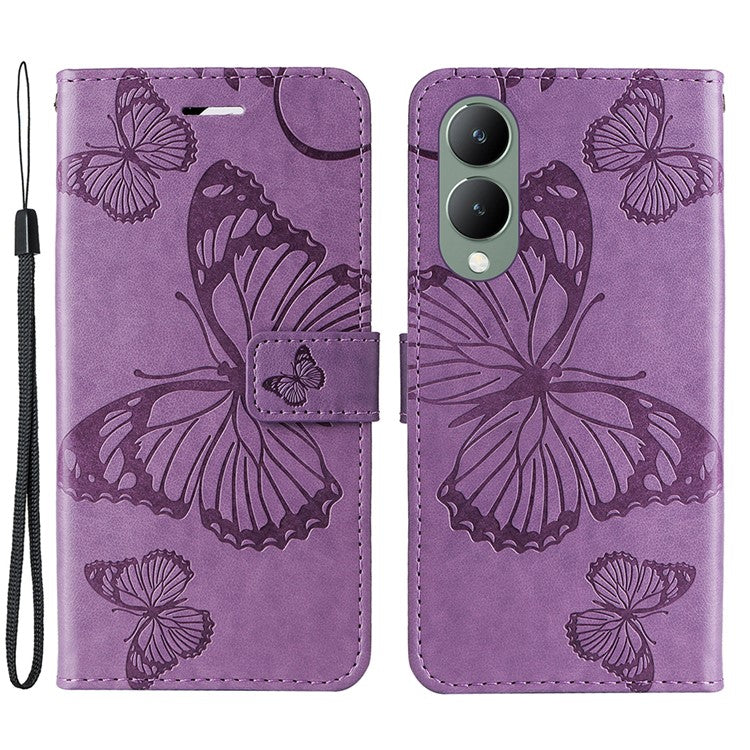 KT Imprinting Flower Series-2 For vivo Y17s 4G Leather Case Wallet Cover Butterfly Pattern - Purple