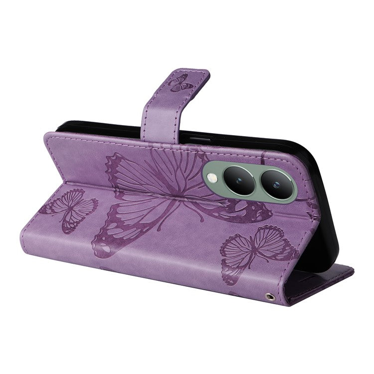 KT Imprinting Flower Series-2 For vivo Y17s 4G Leather Case Wallet Cover Butterfly Pattern - Purple