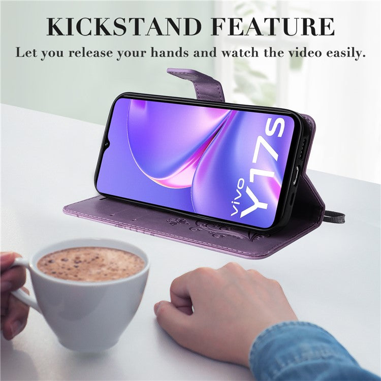 KT Imprinting Flower Series-2 For vivo Y17s 4G Leather Case Wallet Cover Butterfly Pattern - Purple