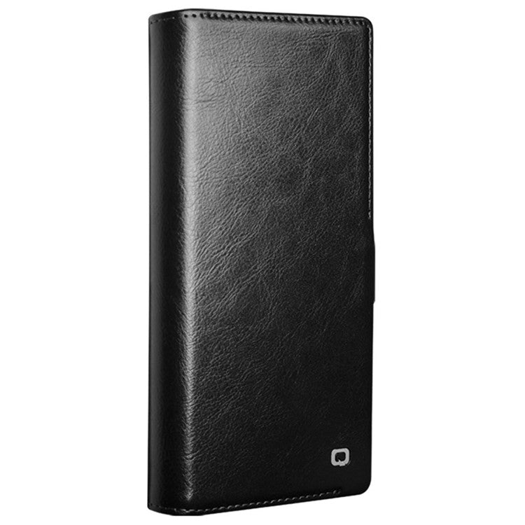 QIALINO For Samsung Galaxy S24 Ultra Wallet Case Genuine Cow Leather Folio Flip Cover - Black