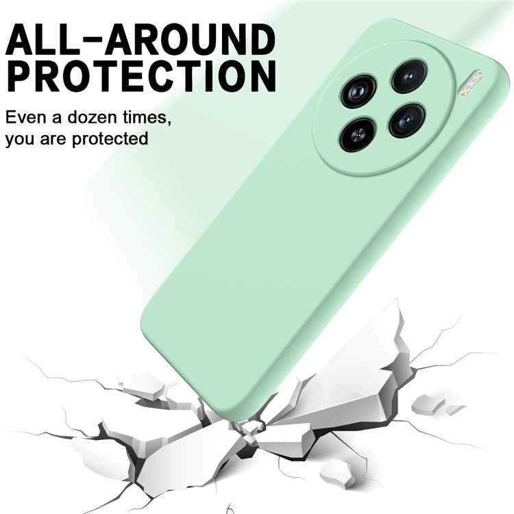 For vivo X100 5G Phone Case Liquid Silicone Protective Cover with Strap - Green