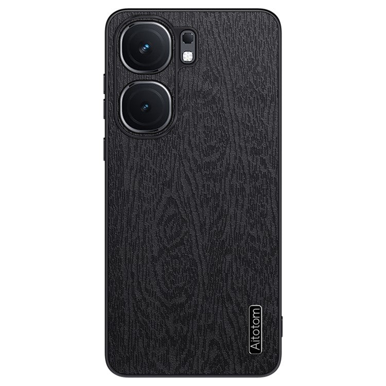 For vivo iQOO Neo9 5G Case Wood Grain PU+PC+TPU Shockproof Phone Cover - Black