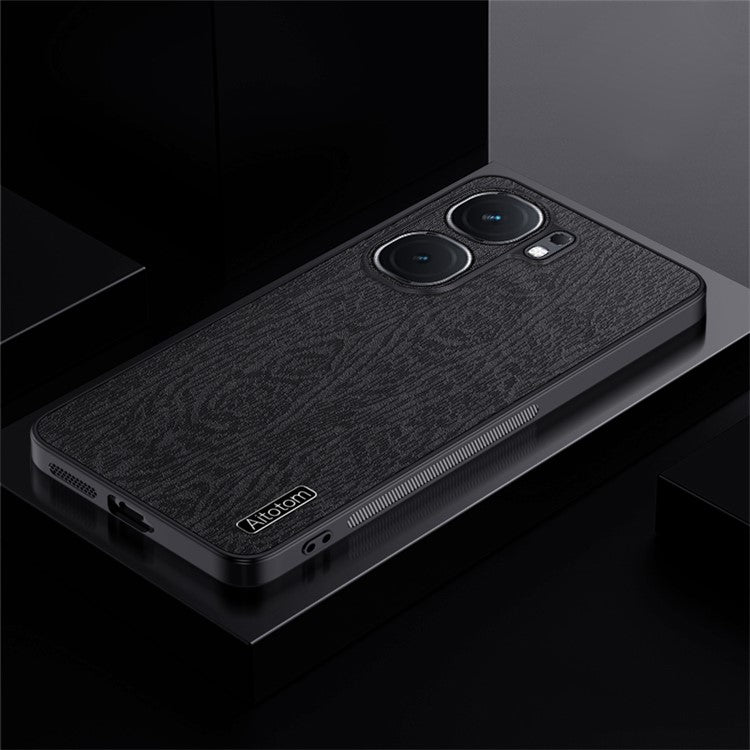 For vivo iQOO Neo9 5G Case Wood Grain PU+PC+TPU Shockproof Phone Cover - Black