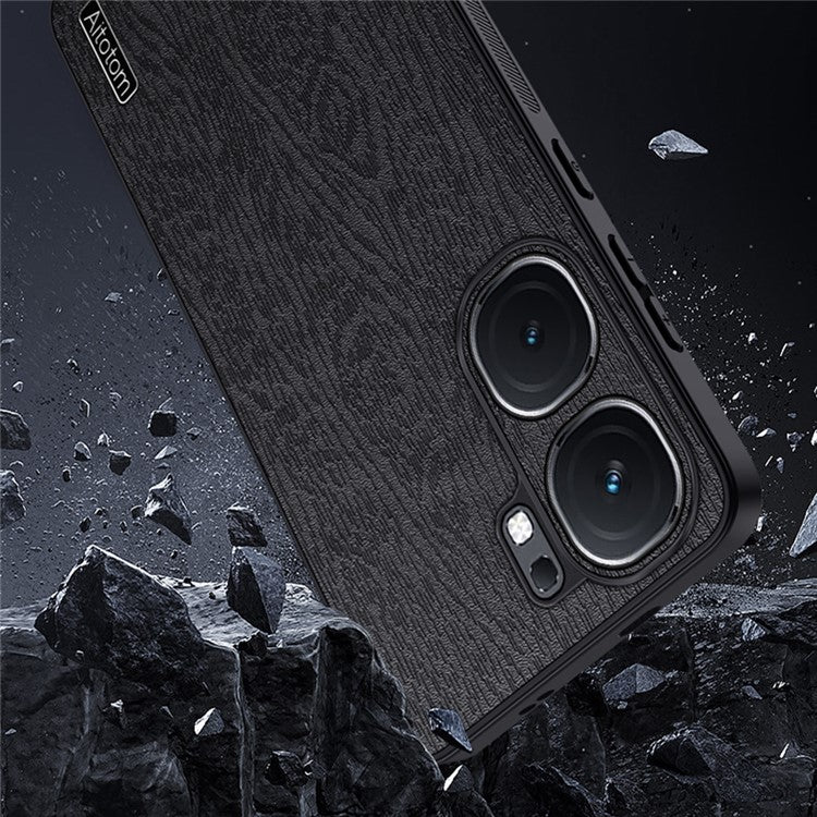 For vivo iQOO Neo9 5G Case Wood Grain PU+PC+TPU Shockproof Phone Cover - Black