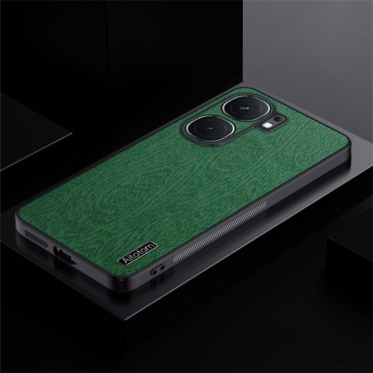 For vivo iQOO Neo9 5G Case Wood Grain PU+PC+TPU Shockproof Phone Cover - Green