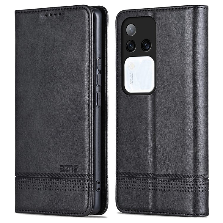 AZNS For vivo S18 Pro 5G Magnetic Case Leather Wallet Stand Phone Cover - Black