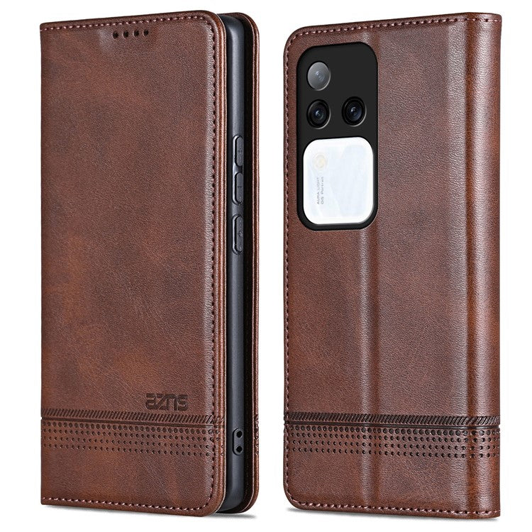 AZNS For vivo S18 Pro 5G Magnetic Case Leather Wallet Stand Phone Cover - Coffee