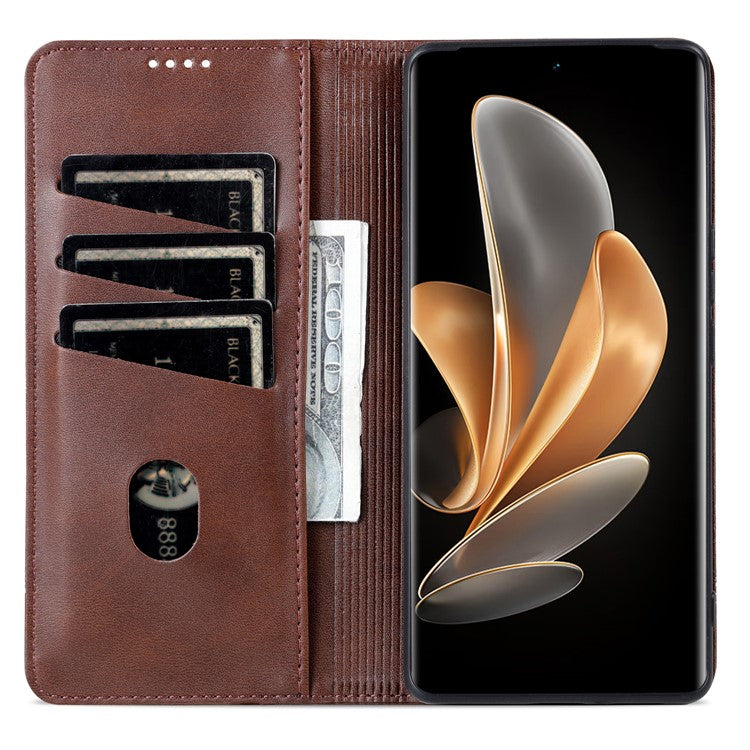 AZNS For vivo S18 Pro 5G Magnetic Case Leather Wallet Stand Phone Cover - Coffee