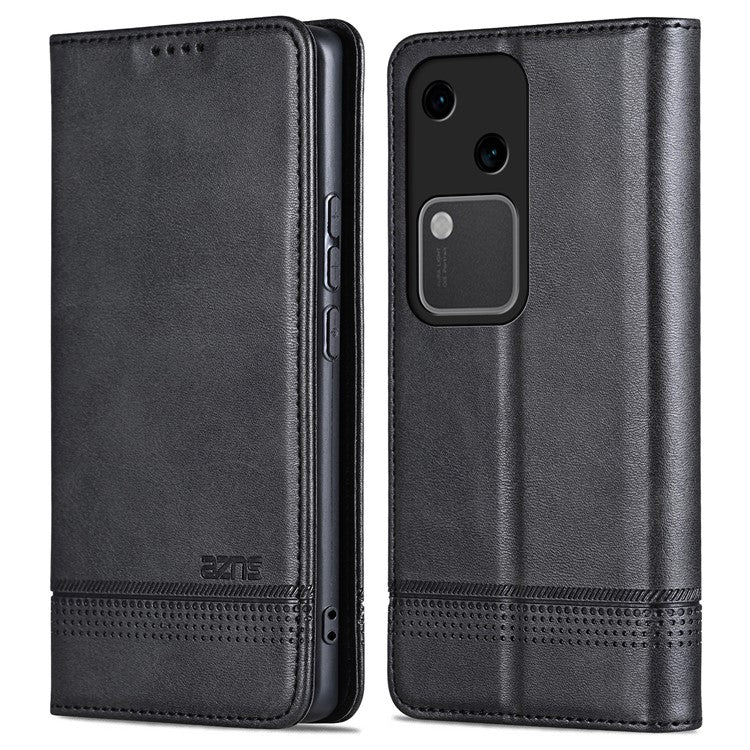 AZNS For vivo S18 5G Case Leather Stand Card Slots Phone Cover with Magnetic Closure - Black