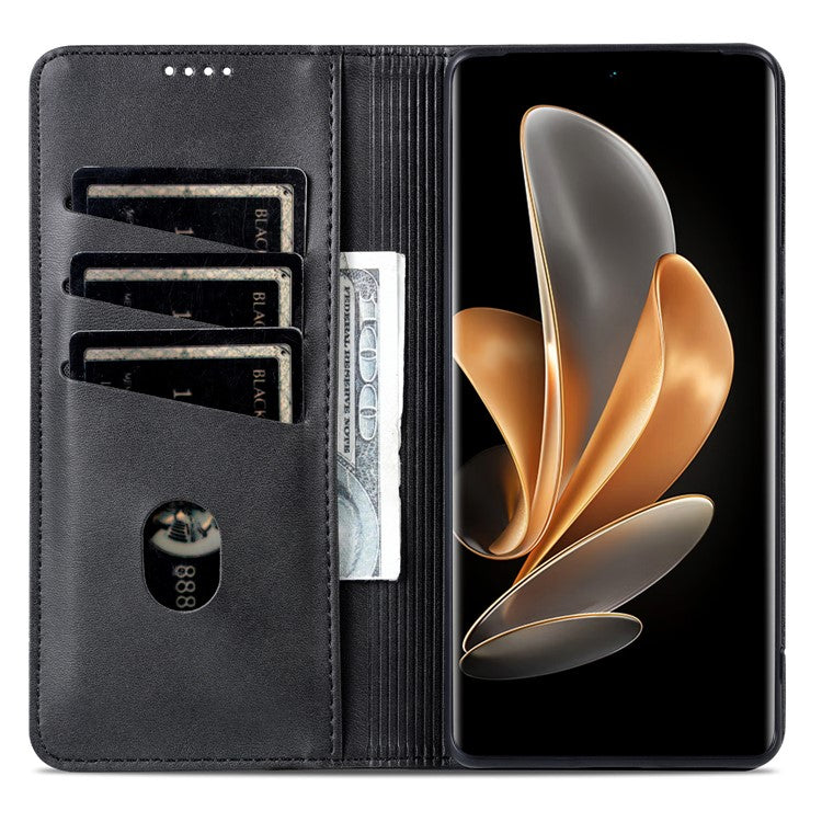 AZNS For vivo S18 5G Case Leather Stand Card Slots Phone Cover with Magnetic Closure - Black