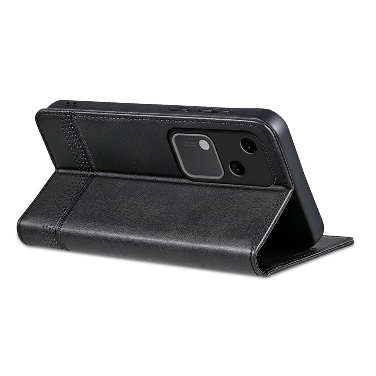 AZNS For vivo S18 5G Case Leather Stand Card Slots Phone Cover with Magnetic Closure - Black