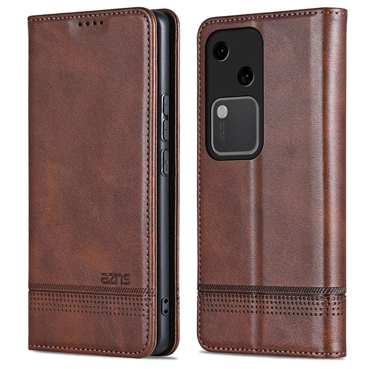 AZNS For vivo S18 5G Case Leather Stand Card Slots Phone Cover with Magnetic Closure - Coffee