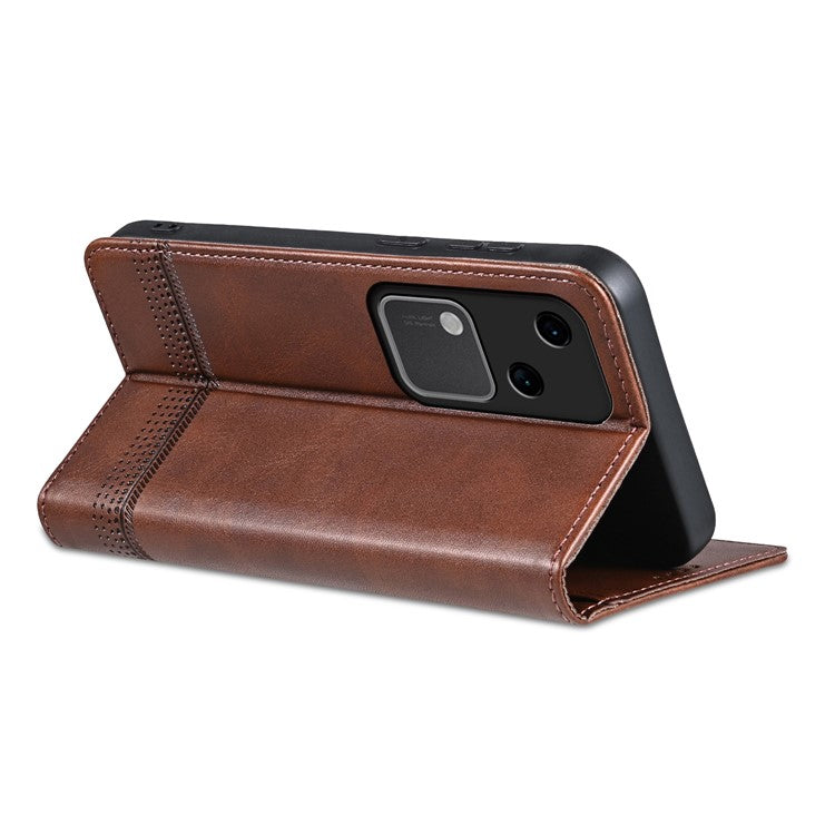 AZNS For vivo S18 5G Case Leather Stand Card Slots Phone Cover with Magnetic Closure - Coffee