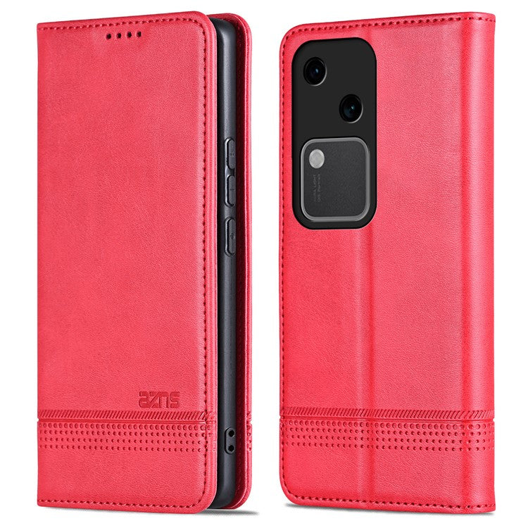 AZNS For vivo S18 5G Case Leather Stand Card Slots Phone Cover with Magnetic Closure - Red