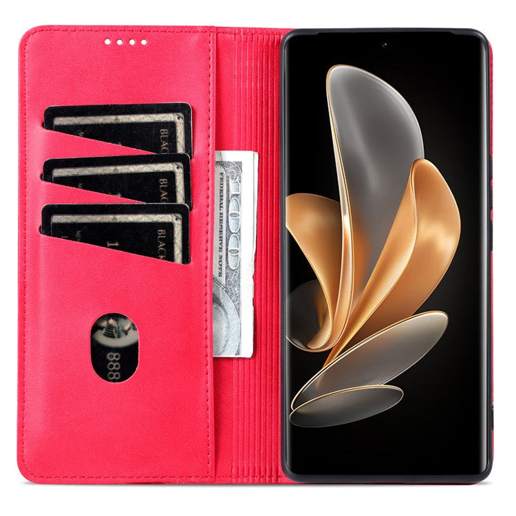 AZNS For vivo S18 5G Case Leather Stand Card Slots Phone Cover with Magnetic Closure - Red