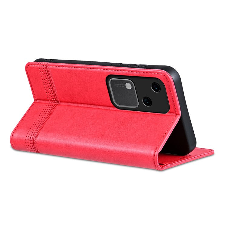 AZNS For vivo S18 5G Case Leather Stand Card Slots Phone Cover with Magnetic Closure - Red