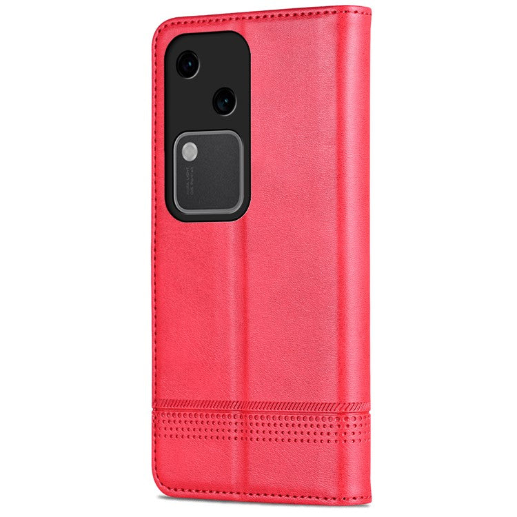 AZNS For vivo S18 5G Case Leather Stand Card Slots Phone Cover with Magnetic Closure - Red