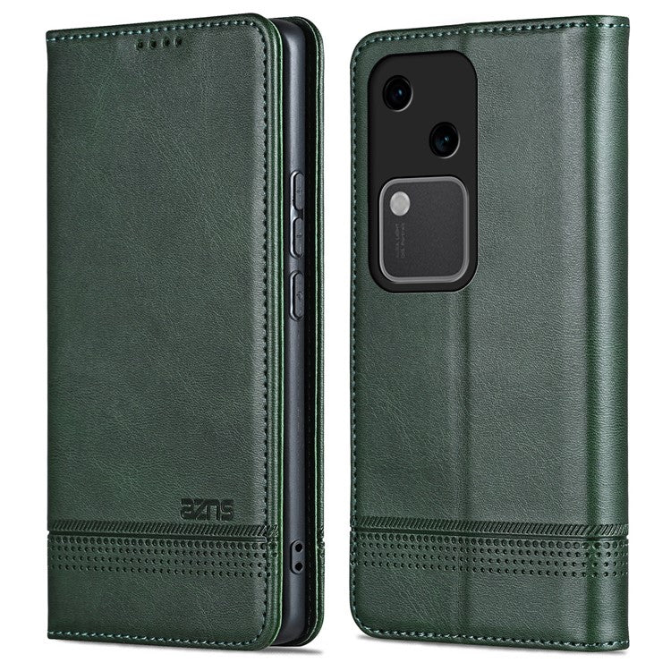 AZNS For vivo S18 5G Case Leather Stand Card Slots Phone Cover with Magnetic Closure - Green