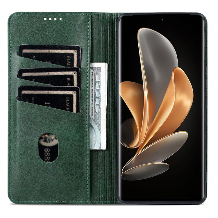 AZNS For vivo S18 5G Case Leather Stand Card Slots Phone Cover with Magnetic Closure - Green