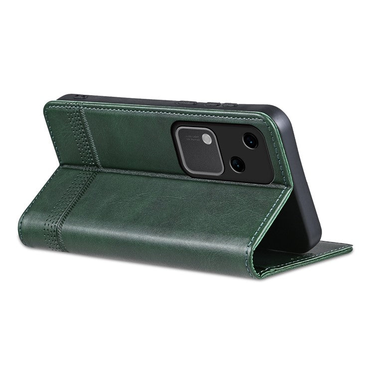 AZNS For vivo S18 5G Case Leather Stand Card Slots Phone Cover with Magnetic Closure - Green