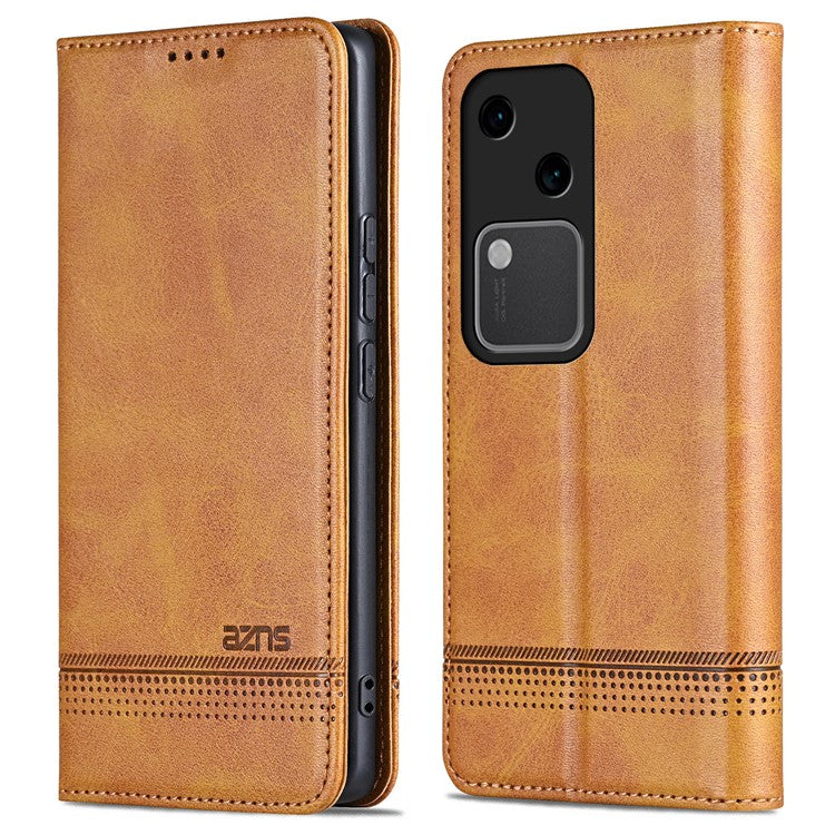 AZNS For vivo S18 5G Case Leather Stand Card Slots Phone Cover with Magnetic Closure - Brown