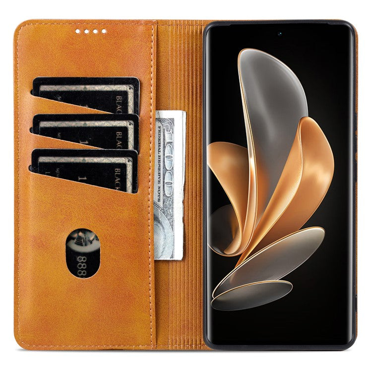 AZNS For vivo S18 5G Case Leather Stand Card Slots Phone Cover with Magnetic Closure - Brown