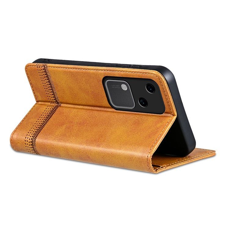 AZNS For vivo S18 5G Case Leather Stand Card Slots Phone Cover with Magnetic Closure - Brown