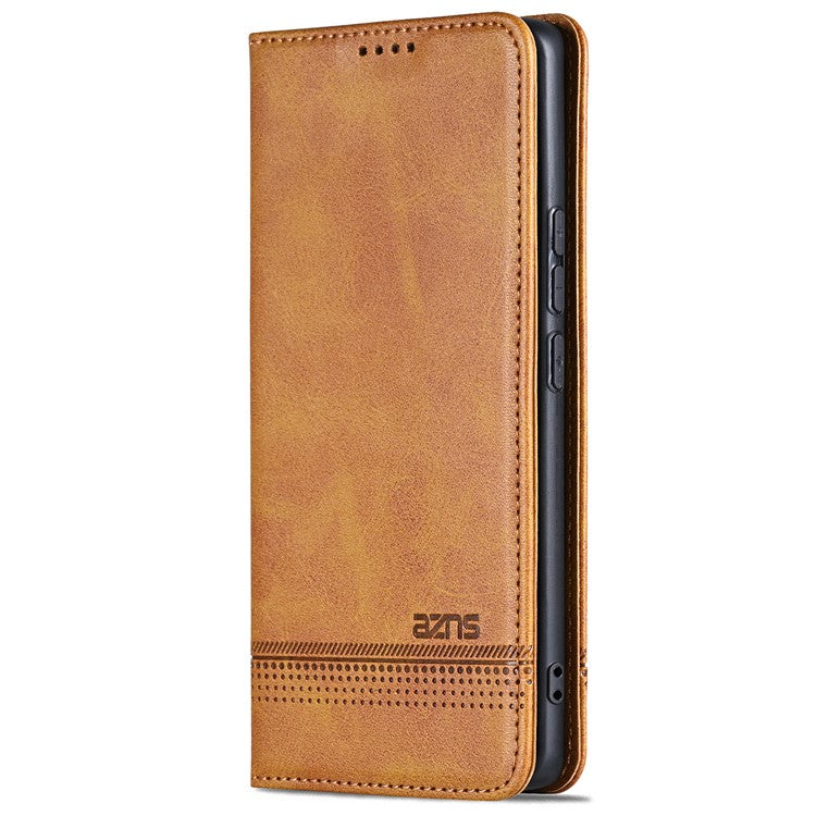 AZNS For vivo S18 5G Case Leather Stand Card Slots Phone Cover with Magnetic Closure - Brown