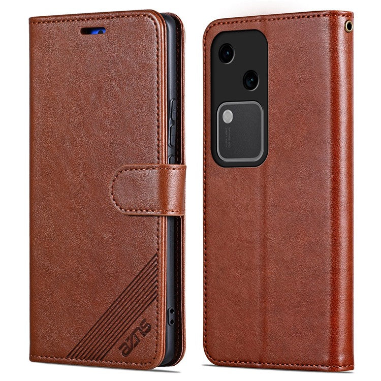 AZNS For vivo S18 5G Shockproof Wallet Case PU Leather Flip Phone Cover - Brown