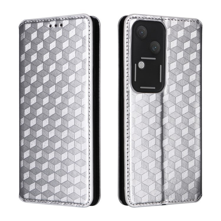 For vivo S18 5G / V30 Case Leather Magnetic Auto Closing Phone Stand Cover - Silver