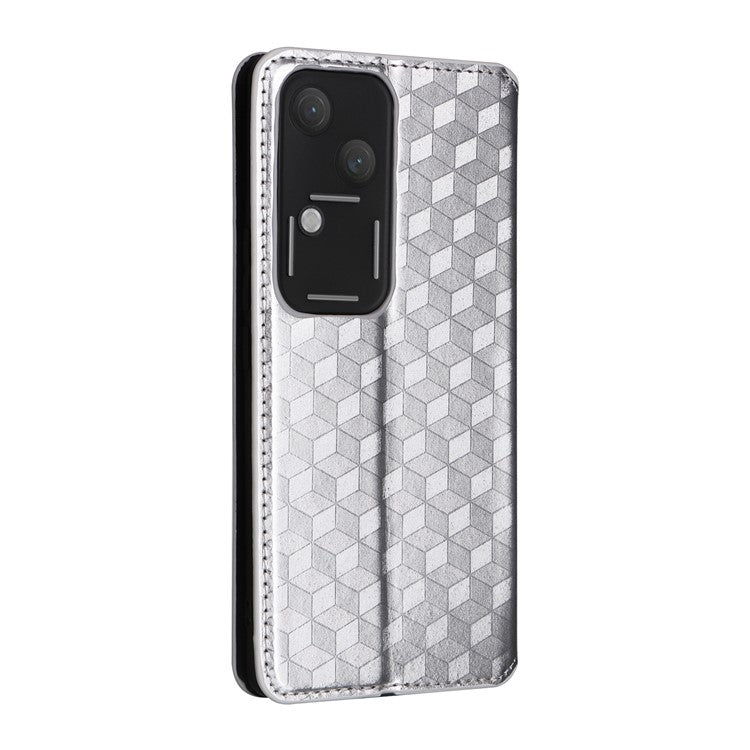 For vivo S18 5G / V30 Case Leather Magnetic Auto Closing Phone Stand Cover - Silver